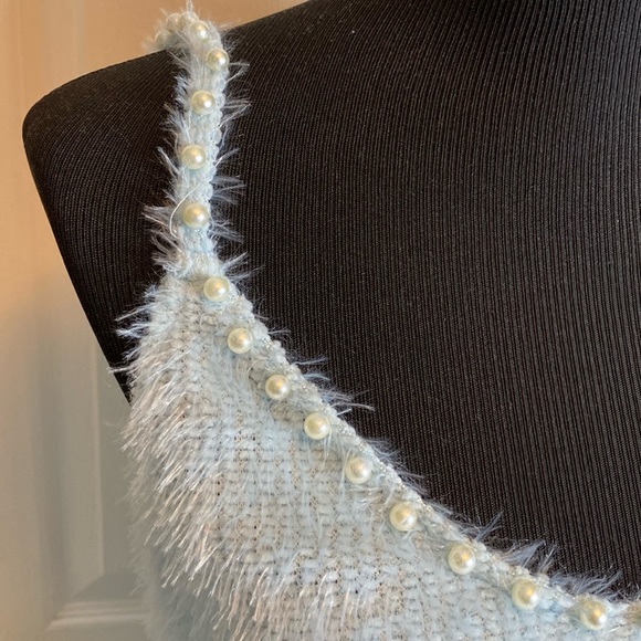 Chicme Powder Blue Women’s Eyelash Sweater Set Bandeau & V-Neck Cardigan XL NEW - Picture 4 of 7